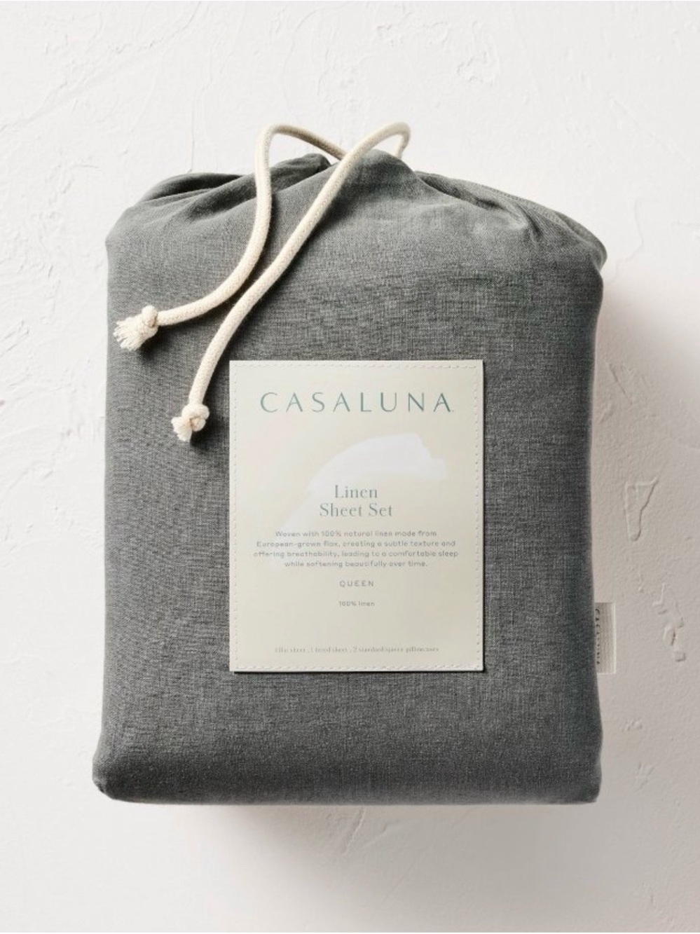 Casaluna Linen Sheet Set Queen 100% Linen Gray Solid Adults Bedroom Rectangular